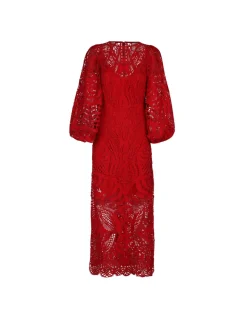 Red Nature guipure midi dress