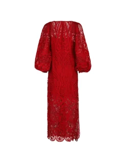 Red Nature guipure midi dress