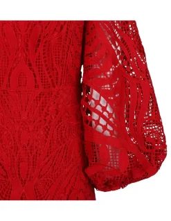 Red Nature guipure midi dress