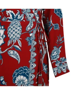 Red tropical landing wrap mini dress