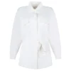 Self-tie belt white shirt
