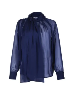 Silk voile tie-neck blouse