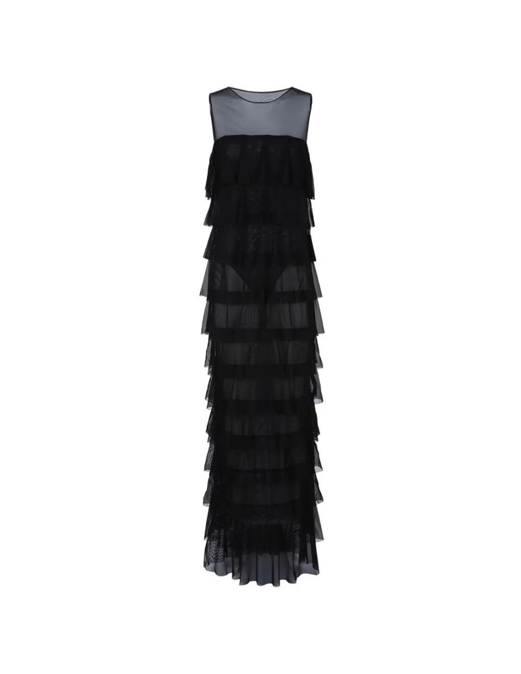 Sleeveless tiered ruffle gown