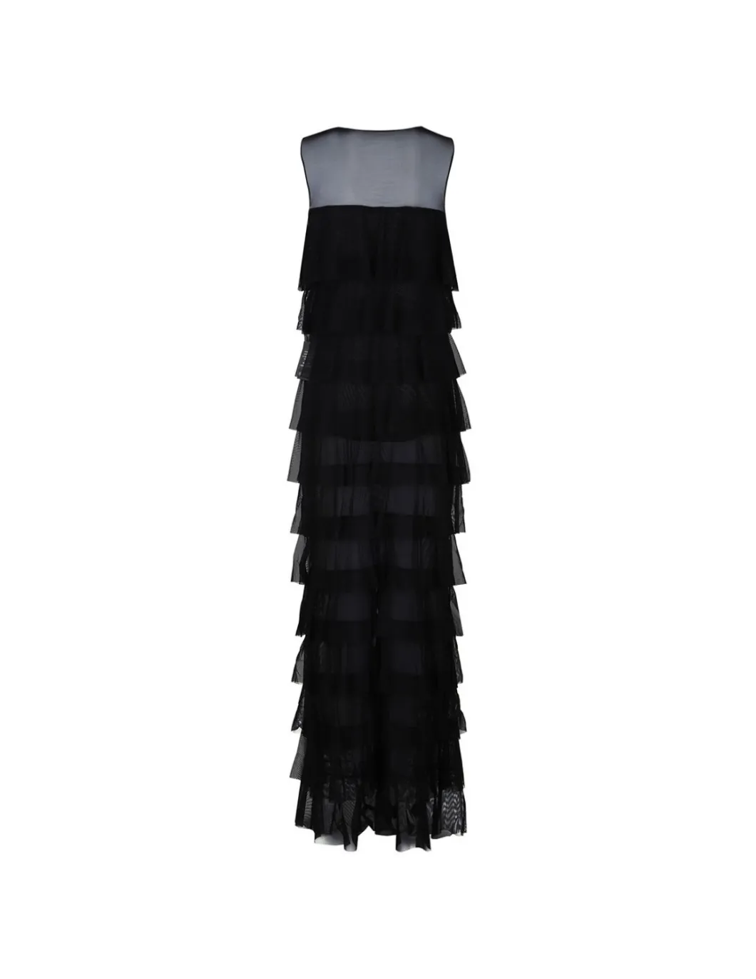 Sleeveless tiered ruffle gown