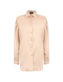 Stretch silk satin relaxed fit shirt