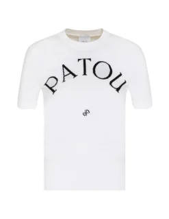 White logo jacquard knit top
