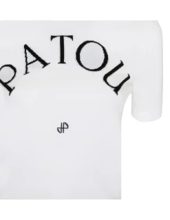 White logo jacquard knit top
